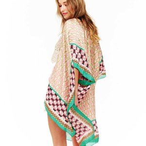 Floral Boho Printed Longline Open Front Kimono Cardigan